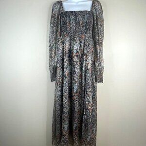 O.P.T. Smocked Cottagecore Renn Faire Maiden Midi Dress Medium Shimmer Floral